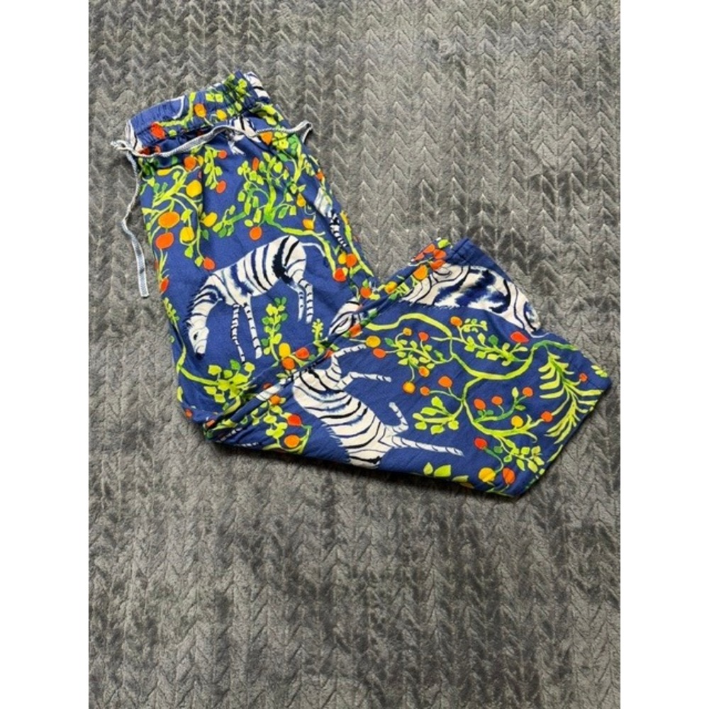 Olivia Wendel Anthropologie Zebra Pants Blue Orange Crop Wide Leg M 0608